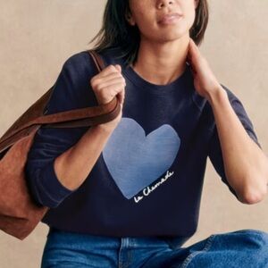 Sezane Dark Blue Sweater with Light Blue Heart